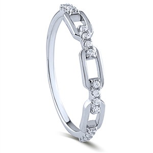 Silver Chain Link Ring with White CZ Stones