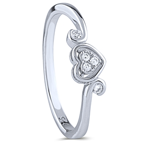 Silver Heart Ring with White CZ Stones