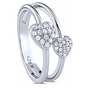 Silver Double Heart Ring with White CZ Stones