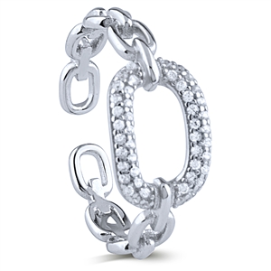 Silver Adjustable Chain link Ring with White CZ Stones
