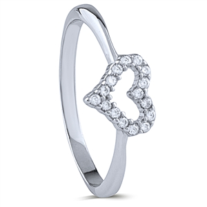 Silver Heart Ring with White CZ Stones