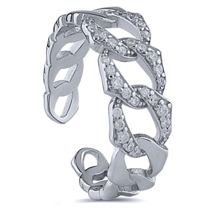 Silver Adjustable Chain Link Ring with White CZ Stones