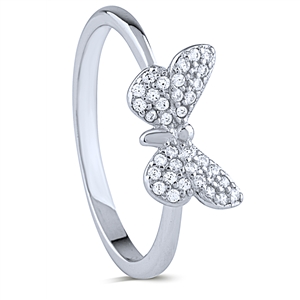 Silver Butterfly Ring with White CZ Stones