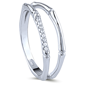 Silver Bamboo Ring with White CZ Stones