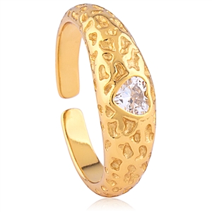 Silver Ring with White CZ Stone and Yellow Gold Plating