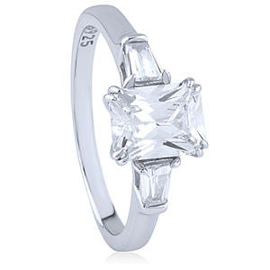 Silver Ring with Emerald Cut and Baguette CZ Stones