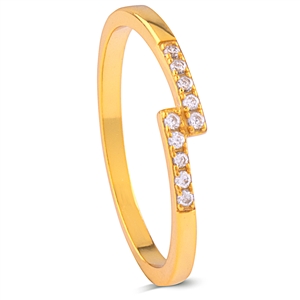 Silver Ring with White CZ Stones and Yellow Gold Plating