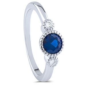 Silver Ring with Sapphire and White CZ Stones