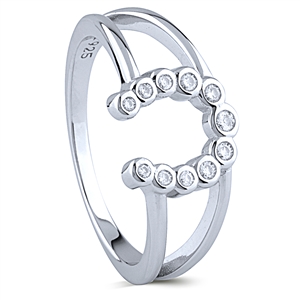 Silver Horseshoe Ring with White CZ Stones