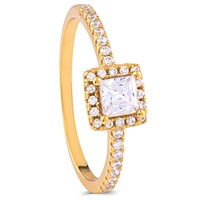 Yellow Gold Plated Sterling Silver Ring with Princess Cut Cubic Zirconia