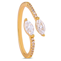 Yellow Gold Plated Sterling Silver Adjustable Size Ring with Marquise and Round Cubics