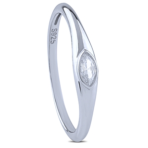 Sterling Silver Ring with Solitaire Marquise Shaped Bezel Set Cubic Zirconia