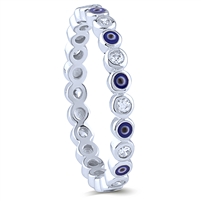 Sterling Silver Evil Eye Eternity Band with Bezel Set Cubic Zirconia