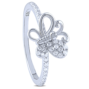 Sterling Silver Butterfly Ring with Cubic Zirconia
