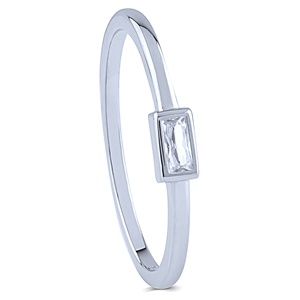 Sterling Silver Ring with Solitaire Emerald Cut Bezel Set Cubic Zirconia