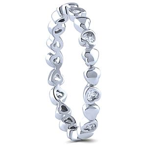 Sterling Silver Ring with Hearts and Cubic Zirconia