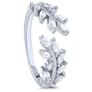 Sterling Silver Leaf Style Ring with Cubic Zirconia