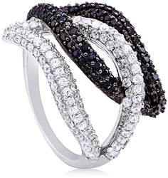 Silver Ring with Black & White Cubic Zirconia