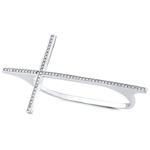 Silver Cross Double Ring with CZ One Size