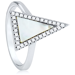 Silver Triangle Ring With CZ and Mother Of Pearl
