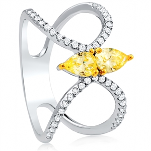 Silver Ring With Yellow and White CZ