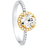 Silver Ring With Round Yellow Cushion Cut and White CZ