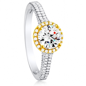 Silver Ring With Yellow and White CZ