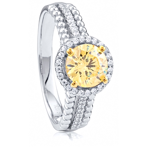 Silver Halo Ring With Yellow Center CZ And White CZ