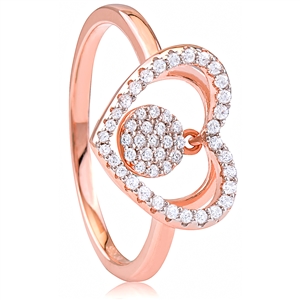 Silver Heart Rose Gold Plated Ring with CZ