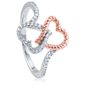 Silver Double Heart Rose Gold Plated Ring with CZ