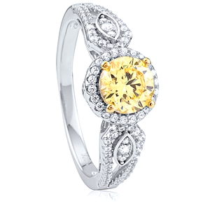 Silver Halo Ring With Yellow Center CZ And White CZ