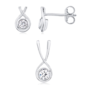 Silver Earring And Pendant Set With CZ