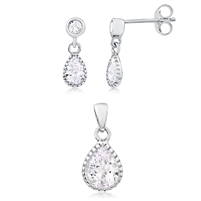 Silver Earring And Pendant Set With CZ