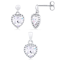 Silver Hear Earring And Pendant Set With CZ