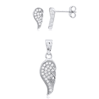 Silver Earring And Pendant Wing Set with CZ