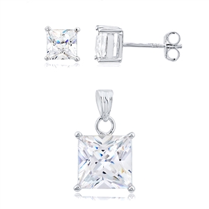 Silver Earring And Pendant Set with CZ