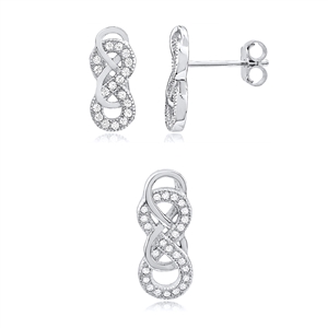 Silver Earring And Pendant Double Infinity Set with CZ