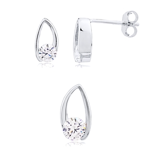 Silver Earring And Pendant Set with CZ
