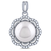 Silver Fresh Water Pearl Pendant with White CZ Stones