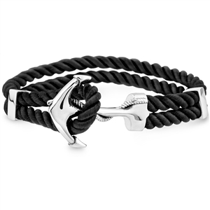 Stainless Steel And Braided Silk Bracelet- Anchor Clasp Lock