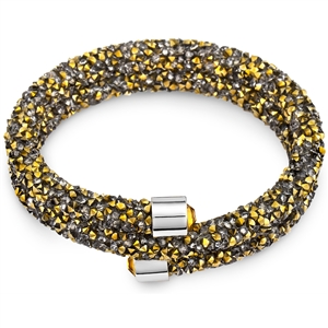 Swarovski Crystals Double Bangle - Gold And Grey. The End Metal is Stainless Steel Rhodium Plated