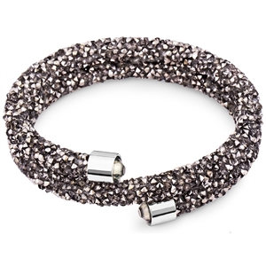 Swarovski Crystals Bangle Double Hematite. The End Metal is Stainless Steel Rhodium Plated