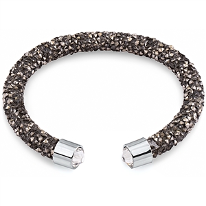 Swarovski Crystals Bangle Cuff - Black And Hematite. The End Metal is Stainless Steel Rhodium Plated