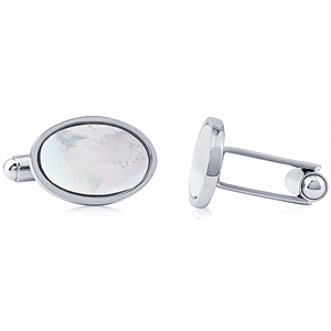 Stainless Steel Oval Cufflink With Mother Of Pearl