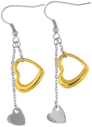 Stainless Steel Heart Earrings with Gold Plated