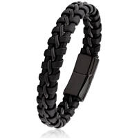 Stainless Steel Bracelet with Braided Faux Leather and Magnetic Clasp