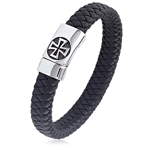 Stainless Steel Black Braided Leather With Magnetic Cross Buckle