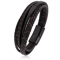 Stainless Steel Bracelet with Braided Faux Leather and Magnetic Clasp