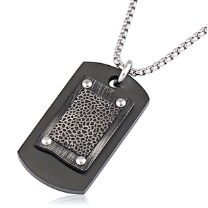 Stainless Steel Black Dog Tag Pendant With 24 Inches Rolo Chain