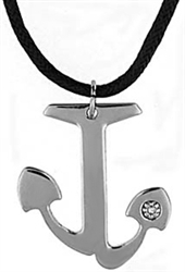 Stainless Steel Anchor Pendant with Adjustable Black Cord and CZ